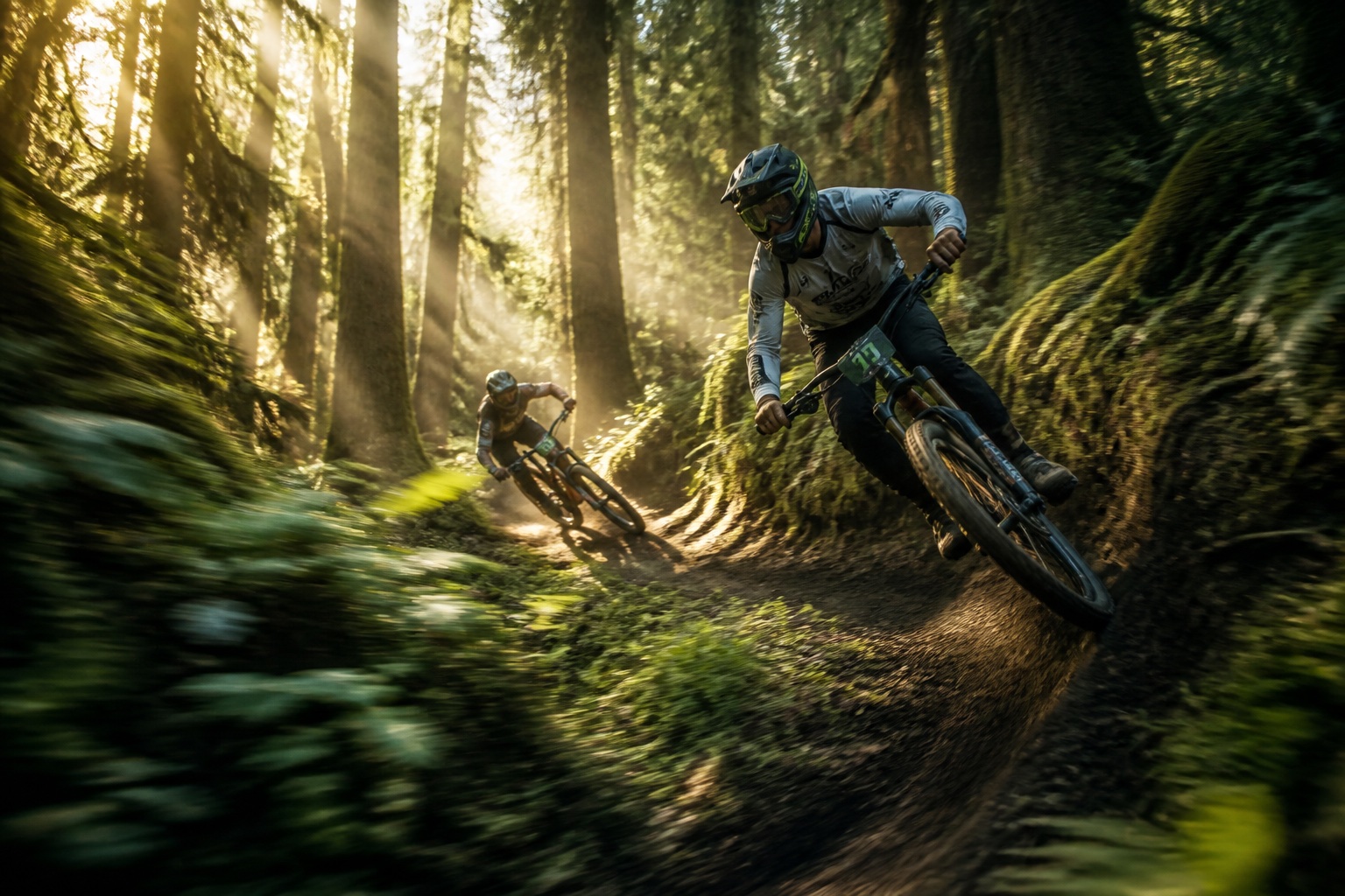 Forested singletrack &mdash; technical riding through old-growth