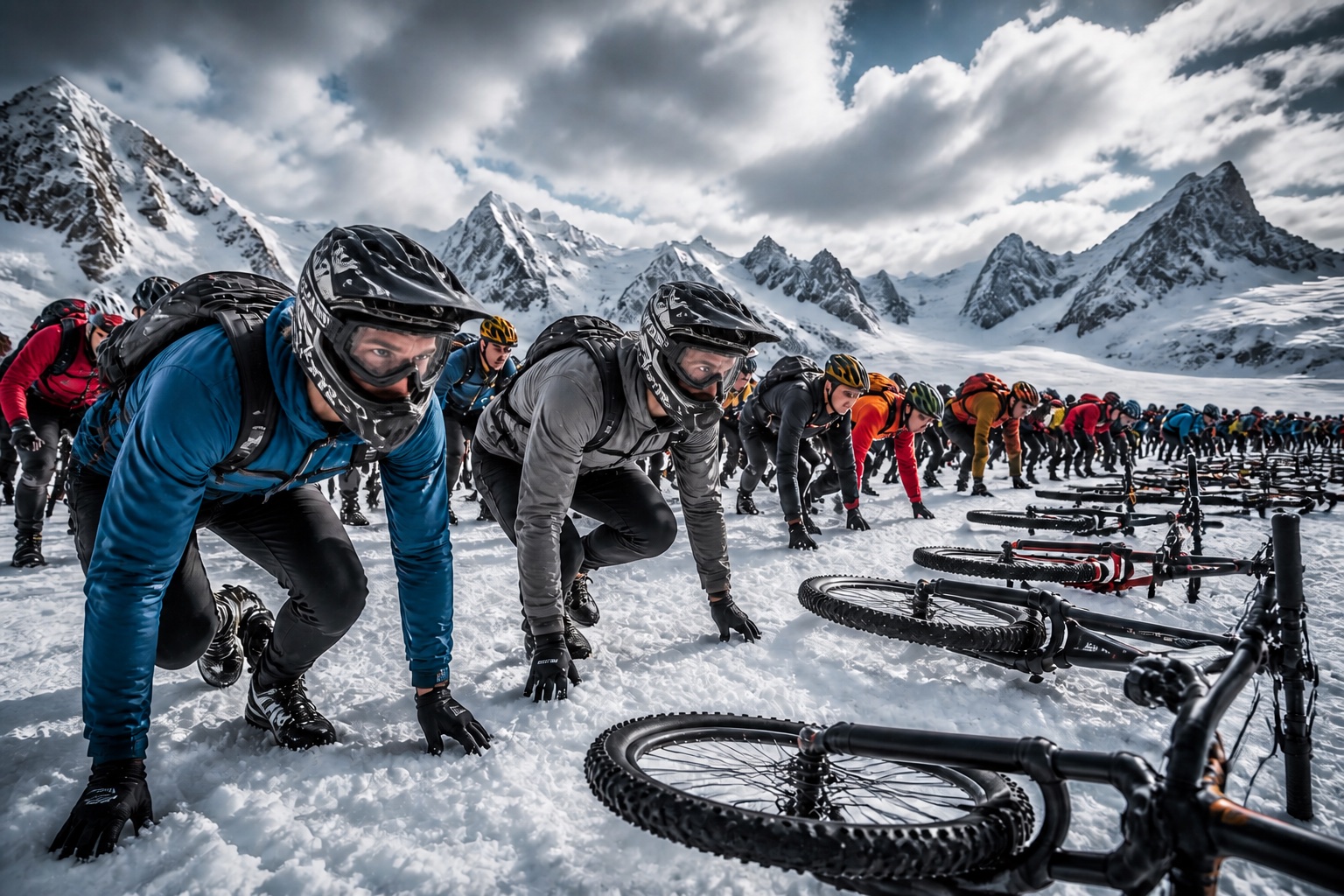 Start concept &mdash; riders launching from the glacier start zone