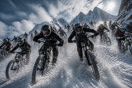 Wave release &mdash; riders charging down the opening snowfield